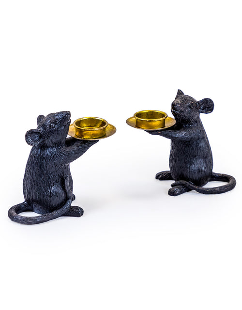 Pair of Black/Gold Mice Candleholders