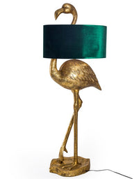 Flamingo, flamingo floor lamo with stunning emerald green velvet shade.