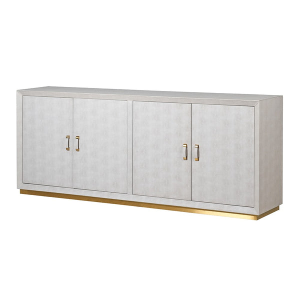 4 Door Faux Shagreen Sideboard - 200 cmExceptionally beautiful, faux shagreen, 4 door sideboard on a gilt metal base. Large, 4 door cabinet, perfect statement piece for a reception room.  H: 82 cm W: 200 cm D: 42 cm 