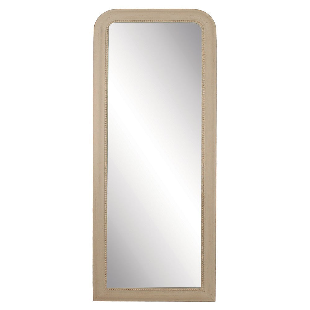 Plain and simple full length dressing mirror which can be hung or leant against the wall.&nbsp; Finished in a vintage brushed stone colour with a discreet beading detail. Perfect dressing room or bedroom mirror enabling a head to toe inspection befor you go out.&nbsp; A deep stone, taupe colour to blend in with most decors. 