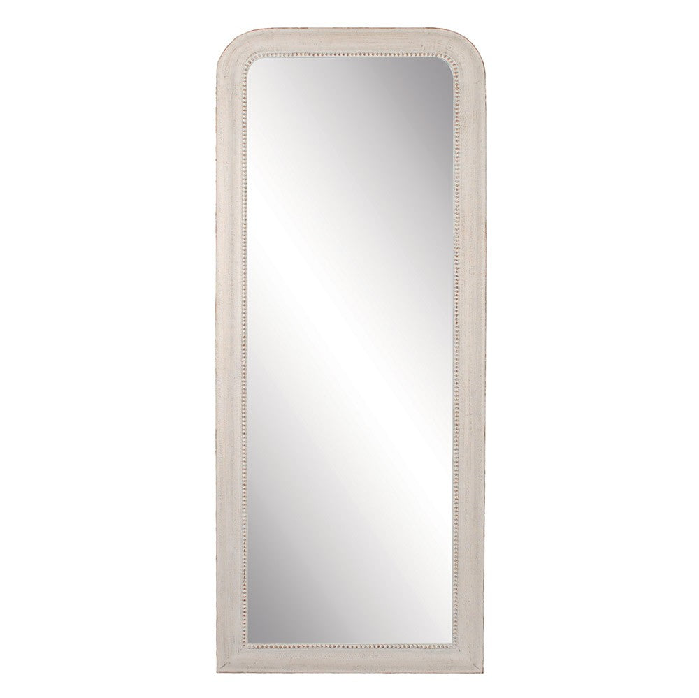 Plain and simple full length dressing mirror which can be hung or leant against the wall.  Finished in a vintage brushed antique white with a discreet beading detail.    H: 163 cm W: 64 cm