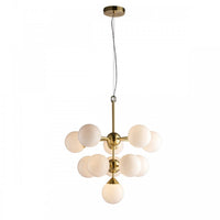 This opal glass cluster ball pendant is a sleek contemporary look for those looking to make a statement in a room.  Also available in a nickel finish.