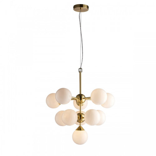 This opal glass cluster ball pendant is a sleek contemporary look for those looking to make a statement in a room.  Also available in a nickel finish.