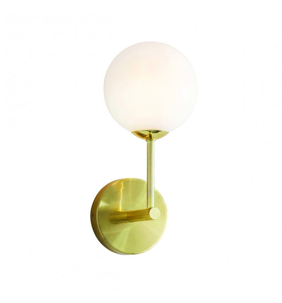 <p>Brushed gold wall light with opal shade.&nbsp; <br></p> <p>W: 12 cm D: 14 cm H: 27 cm</p> <p data-mce-fragment="1">Requires 1 x G9 Bulb.</p>