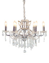 Dramatic 6 branch chrome shallow chandelier, perfect if you don't have a high ceiling a mass of crystal. In the chrome finish really complements a contemporary setting.