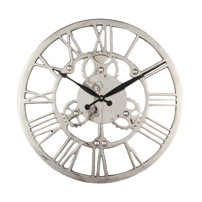 Polished Nickel Skeleton Wall Clock 46 cm