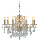 8 Branch crystal chandelier on a rubbed white metal finish.