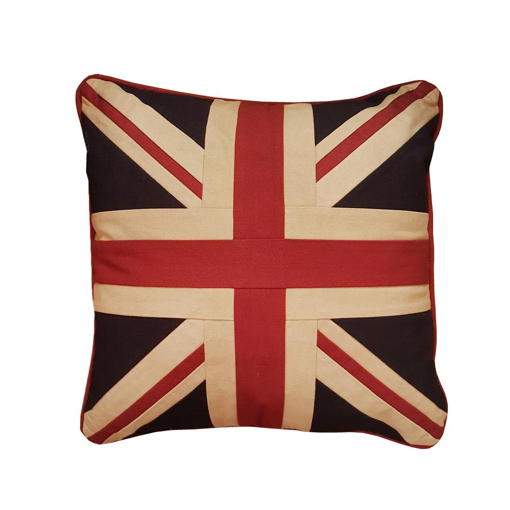 Plain union jack canvas cushion with vintage look and attractive piping.&nbsp; Polyester filling included.