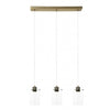 A simple minimalist light that looks great above a kitchen island or dining table.  Three glass pendants finished in a quality bronze fitting are hung from one central bronze bar providing for ease of hanging as only one electric outlet is required.