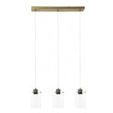 A simple minimalist light that looks great above a kitchen island or dining table.  Three glass pendants finished in a quality bronze fitting are hung from one central bronze bar providing for ease of hanging as only one electric outlet is required.