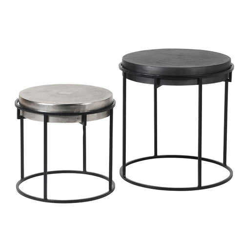  Aluminium & Iron set of two side tables