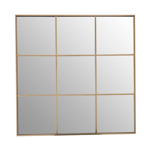 Gold painted window mirror, square with 9 panes. These mirrors are perfect for adding light and perspective to any room.  W: 95 cm H: 95 cm