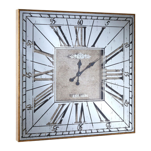 A unusual square design mirrored clock with a beautiful aged effect. 