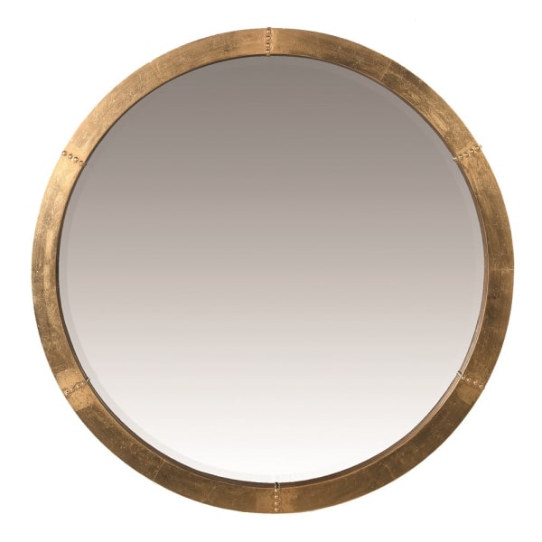 Antique brass foil framed mirror, a very tactile and soft colouring lifts this large round mirror giving a vintage feel.