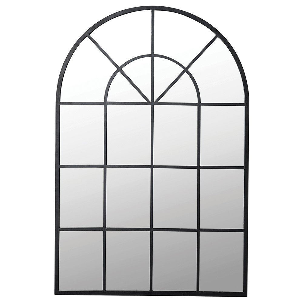 black arched metal window 