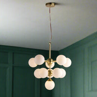 This opal glass cluster ball pendant is a sleek contemporary look for those looking to make a statement in a room.  Also available in a nickel finish.
