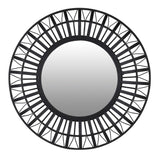 Circular black open weave bamboo mirror, a large statement wall mirror with 