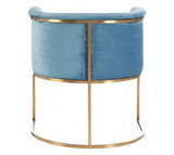 Pale blue velvet chair with gilt frame, luxurious and elegant chair.