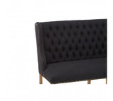 Stunning, high back black upholstered linen hall bench 