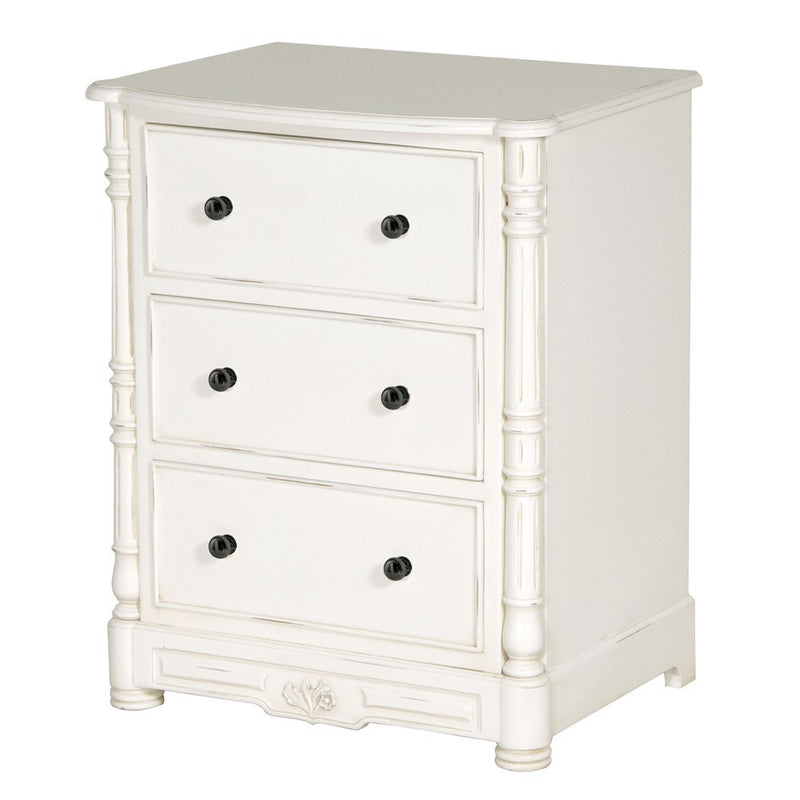 Bedside Table 3 Drawer White Painted H: 70cm