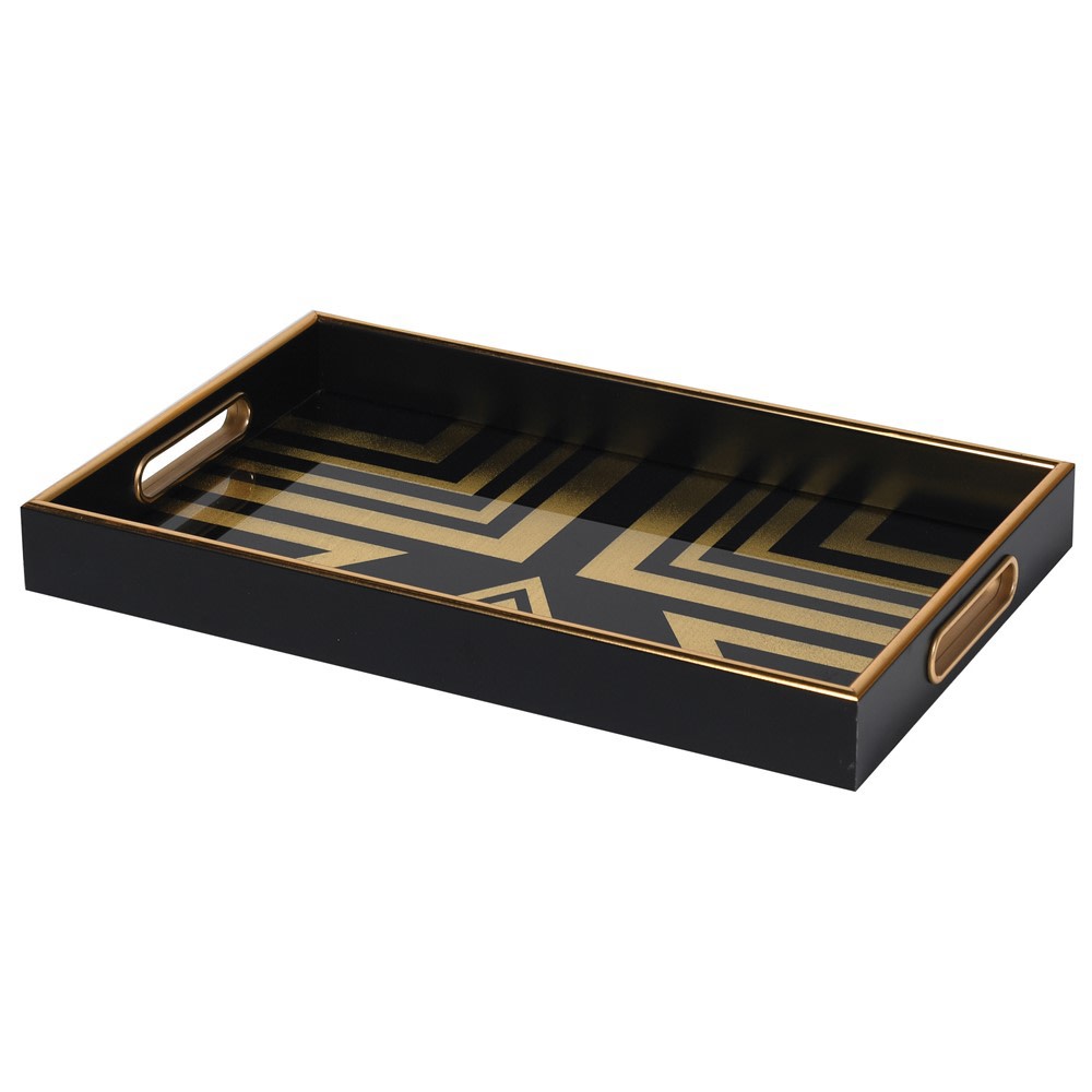 Black lacquered decorative tray with gold detailing