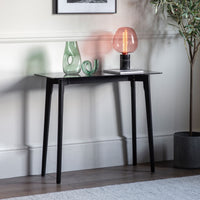 Console Table Black Wooden Glass Top W: 90 cm