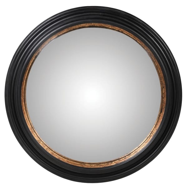 Black convex glass, bullseye glass mirror. 