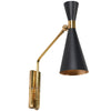 Long black shaded wall light with gilt inner and hardware.