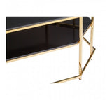 Ultra glamourous black glass and polished gold metal coffee table.
