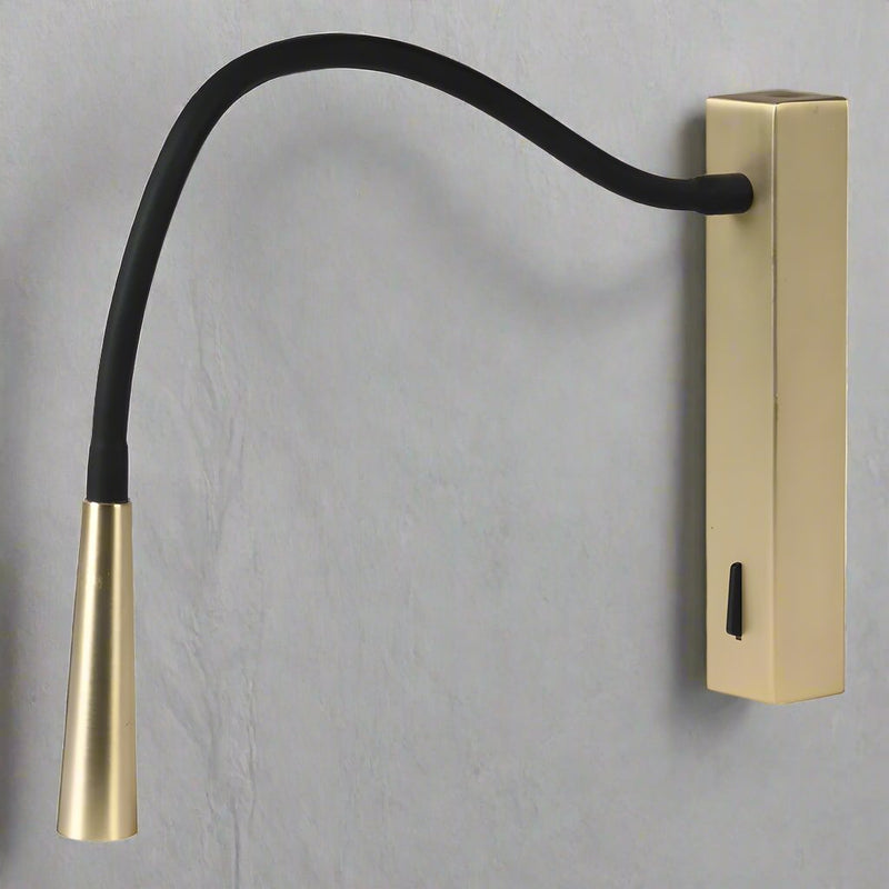 Wall, light flexi in black and gold. Really useful wall light in a smart black finish with gold accents.