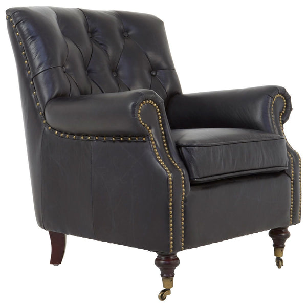 Classic 'Georgian' style black leather chair.