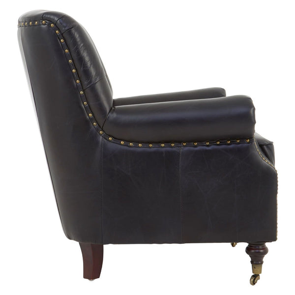 Classic 'Georgian' style black leather chair.