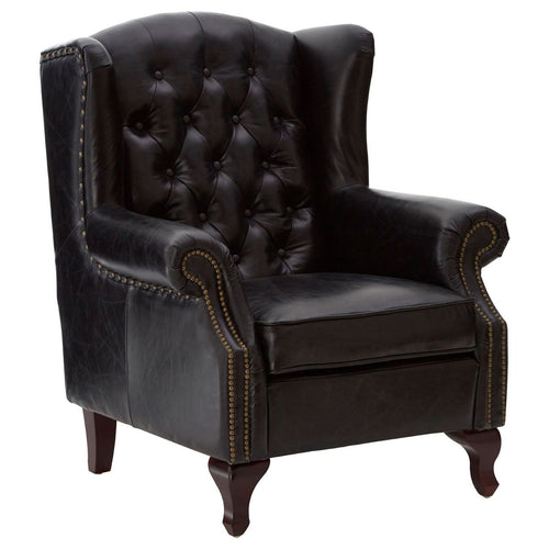 Black Leather Button Back Armchair 93 cm