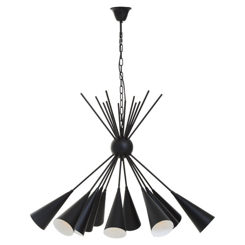Stunning, statement light consisting of 12 black metal pendants - a really unusual ceiling light that will add the 'wow' factor to any room.  An exceptionally stylish light.
