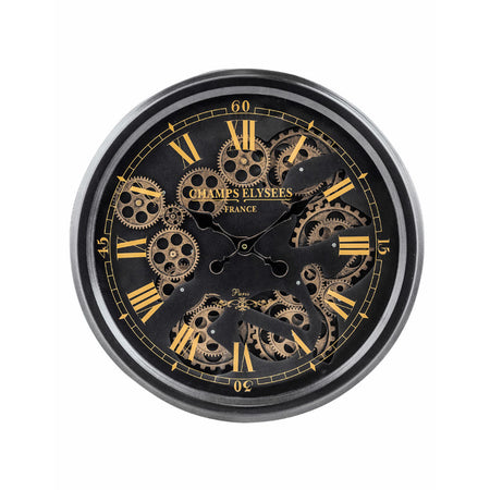 Wood & Metal Moving Cog Clock - Black - 74cm