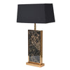  A really smart lamp base featuring a faux black marbled design with gold edging finished with a black rectangular linen shade.  A fabulous look for a hall console table or lounge sideboard.