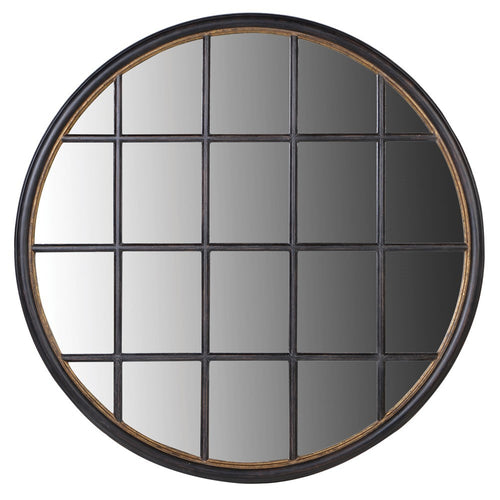 Extra, extra large statement window mirror, round black frame with gold inner, superb size and quality mirror.