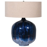 Blue emanel lamp base with shade. Classic contemporary look.