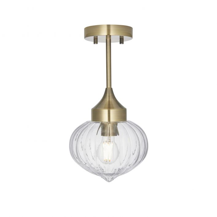 Brushed brass metal and glass flush pendant, so good to find a flush ceiling light which is also pretty.  