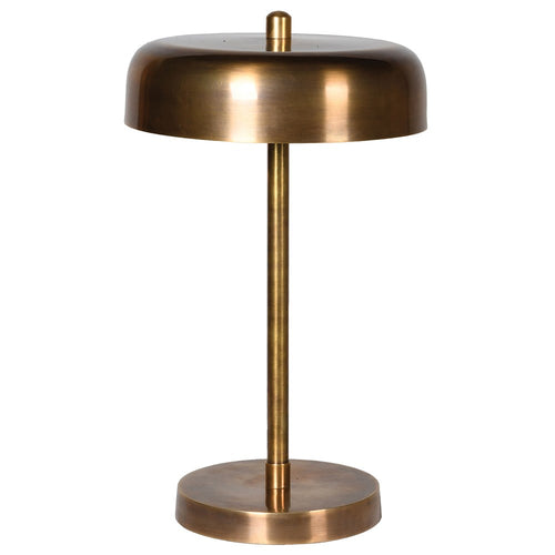 A smart round brass desk lamp which diffuses warm light down and around your surrounding space.   H: 44 cm  D: 26 cm 