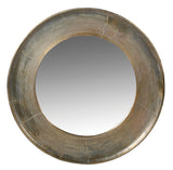 Round, antique brass framed round mirror of a larger size. Very vintage feel to the brass frame.