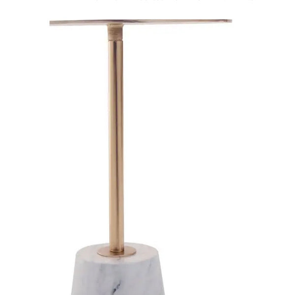 Brushed Gold Side Table With Marble Effect Base - 65cm