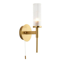 Brushed Gold & Ribbed Glass Wall Light - IP44