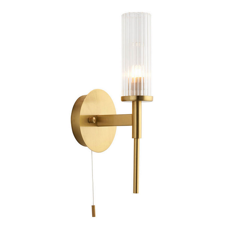 Brushed Gold & Ribbed Glass Wall Light - IP44