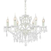 Brushed white metal 6 arm crystal chandelier, the shallow form is perfect for low ceilings.