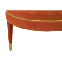 Buttoned burnished orange velvet footstool with mid century style legs, an immediate statement pop of colour.