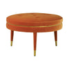Buttoned burnished orange velvet footstool with mid century style legs, an immediate statement pop of colour.