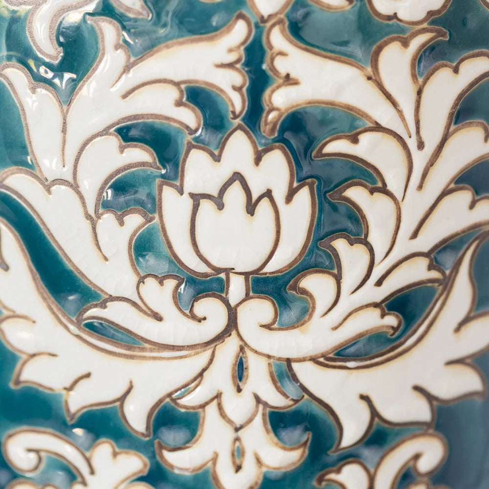 Green and White Ceramic Lamp & Shade