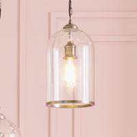 A great glass pendant with Brass or Nickel rim at the Base and same colour ceiling rose. Perfect hall light