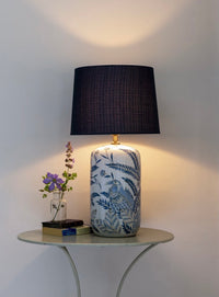 Exotic Blue Ceramic Lamp 70cm & Blue Linen Shade 38cm